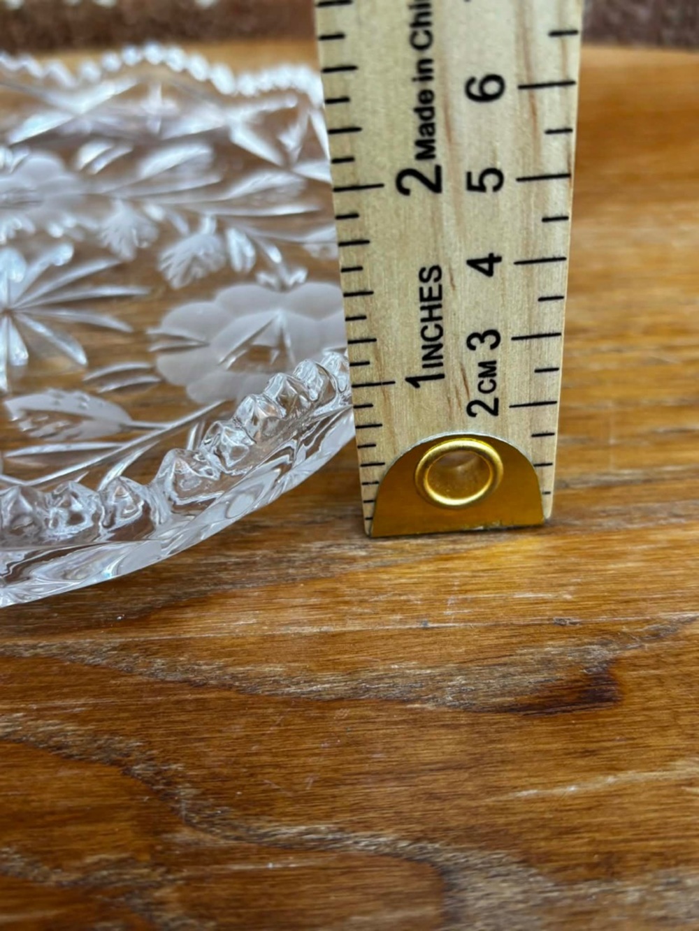Vintage Trinket Dish Clear Crystal Style Floral Leaves Etched Plate - Picture 4 of 5